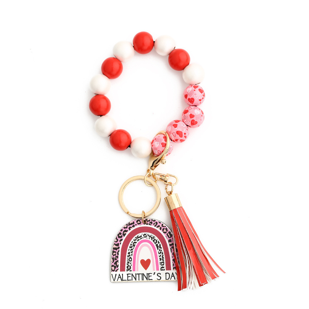 2024 Valentine's Day Gift European and American Jewelry Cross-border Pendant Love Bracelet Women's Bracelet Wooden Bead Bracelet Keychain