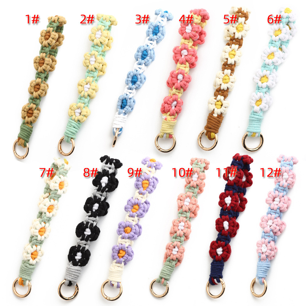 Cross-border flower wristband small daisy bag pendant mobile phone chain INS Nordic style hand-woven keychain