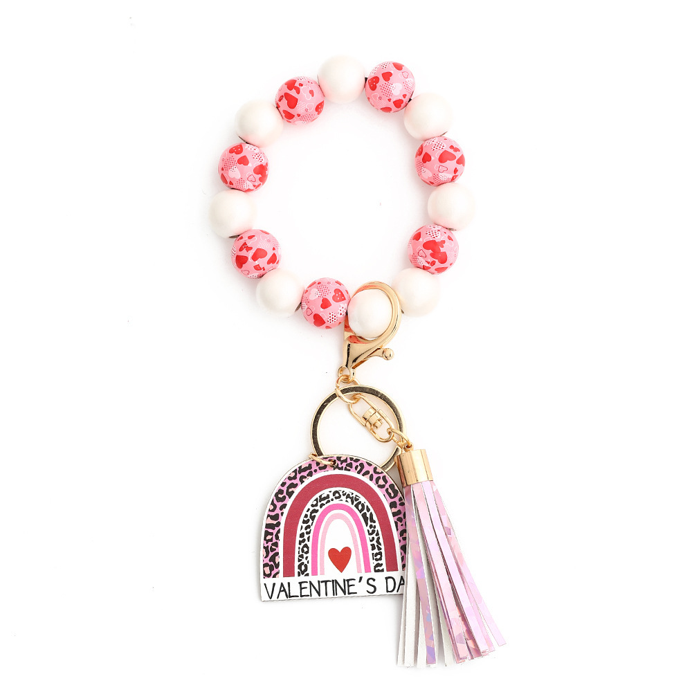 2024 Valentine's Day Gift European and American Jewelry Cross-border Pendant Love Bracelet Women's Bracelet Wooden Bead Bracelet Keychain