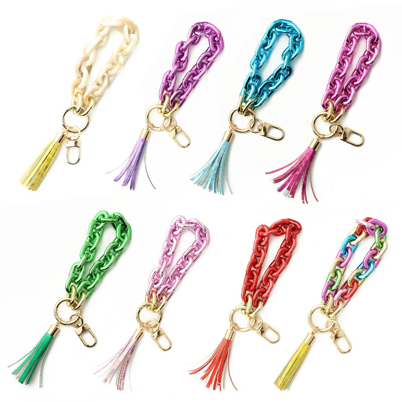 Spot cross-border European and American popular accessories high-gloss plastic ladies keychain color bracelet bright color acrylic bracelet