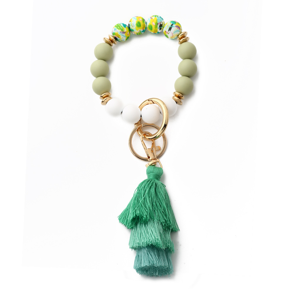 2023 European and American fashion bracelet Bohemian style line tassel color silicone bracelet printed silicone bead bracelet