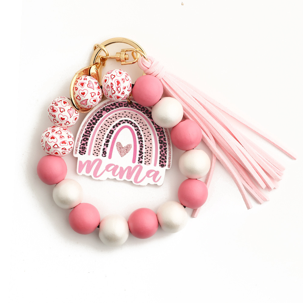 2024 Cross-border Mother's Day Gift European and American Jewelry Leopard Print Wooden Bead Bracelet Spot Bracelet Keychain Love Bracelet