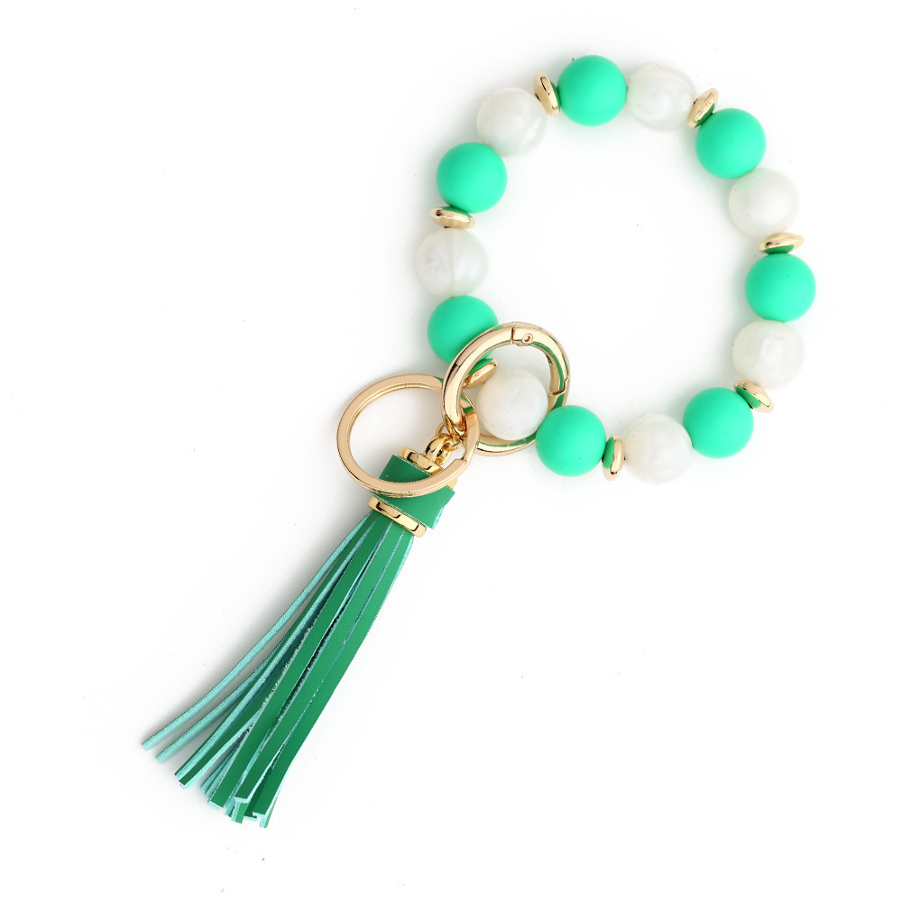 European and American cross-border new products 2024 silicone bead bracelet ladies wrist keychain tassel pendant anti-lost wooden bead bracelet