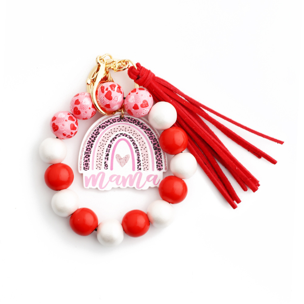 2024 Cross-border Mother's Day Gift European and American Jewelry Leopard Print Wooden Bead Bracelet Spot Bracelet Keychain Love Bracelet