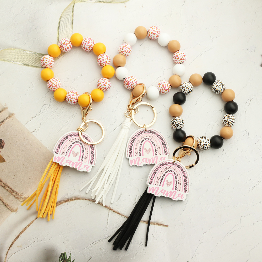 2024 Cross-border Mother's Day Gift European and American Jewelry Leopard Print Wooden Bead Bracelet Spot Bracelet Keychain Love Bracelet