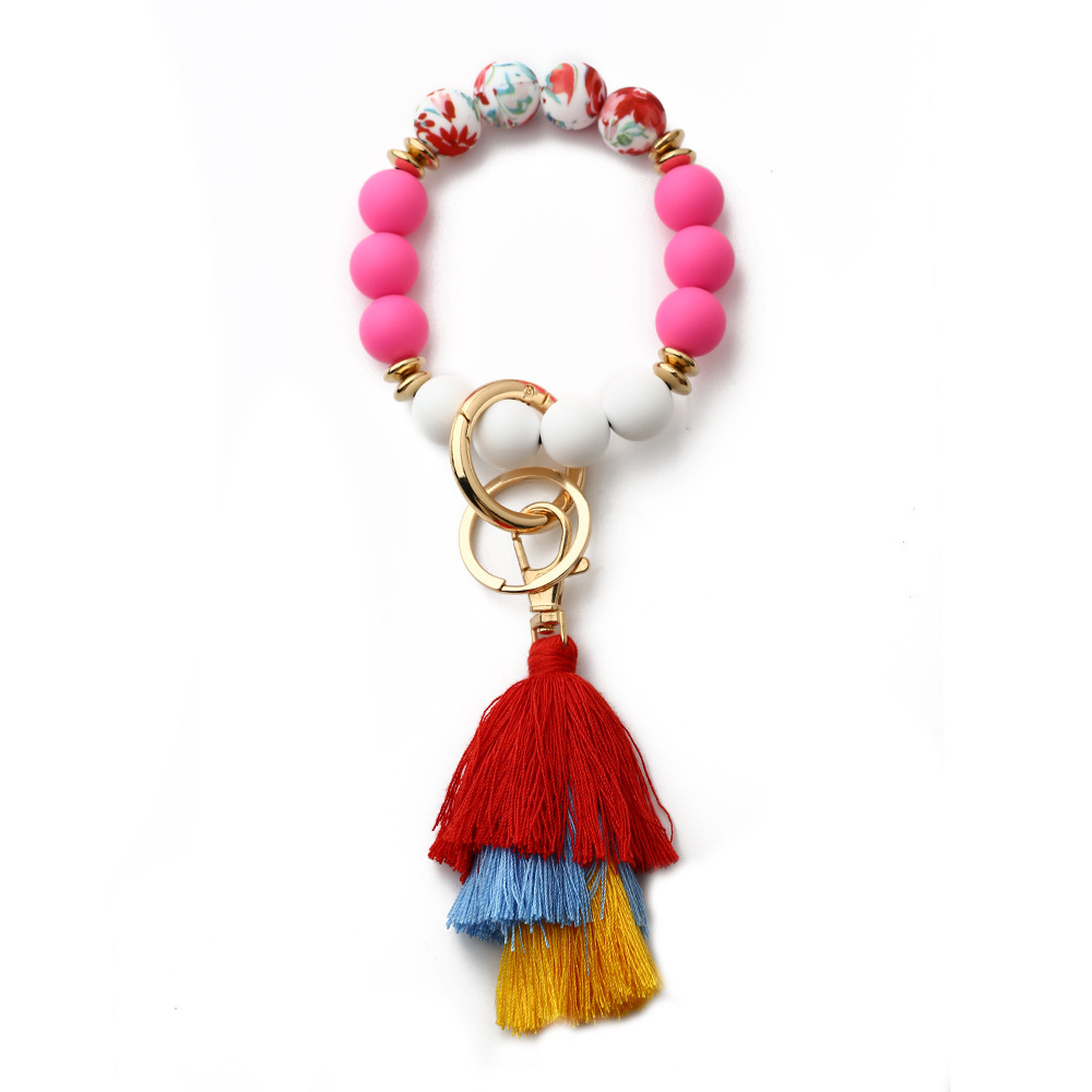 2023 European and American fashion bracelet Bohemian style line tassel color silicone bracelet printed silicone bead bracelet