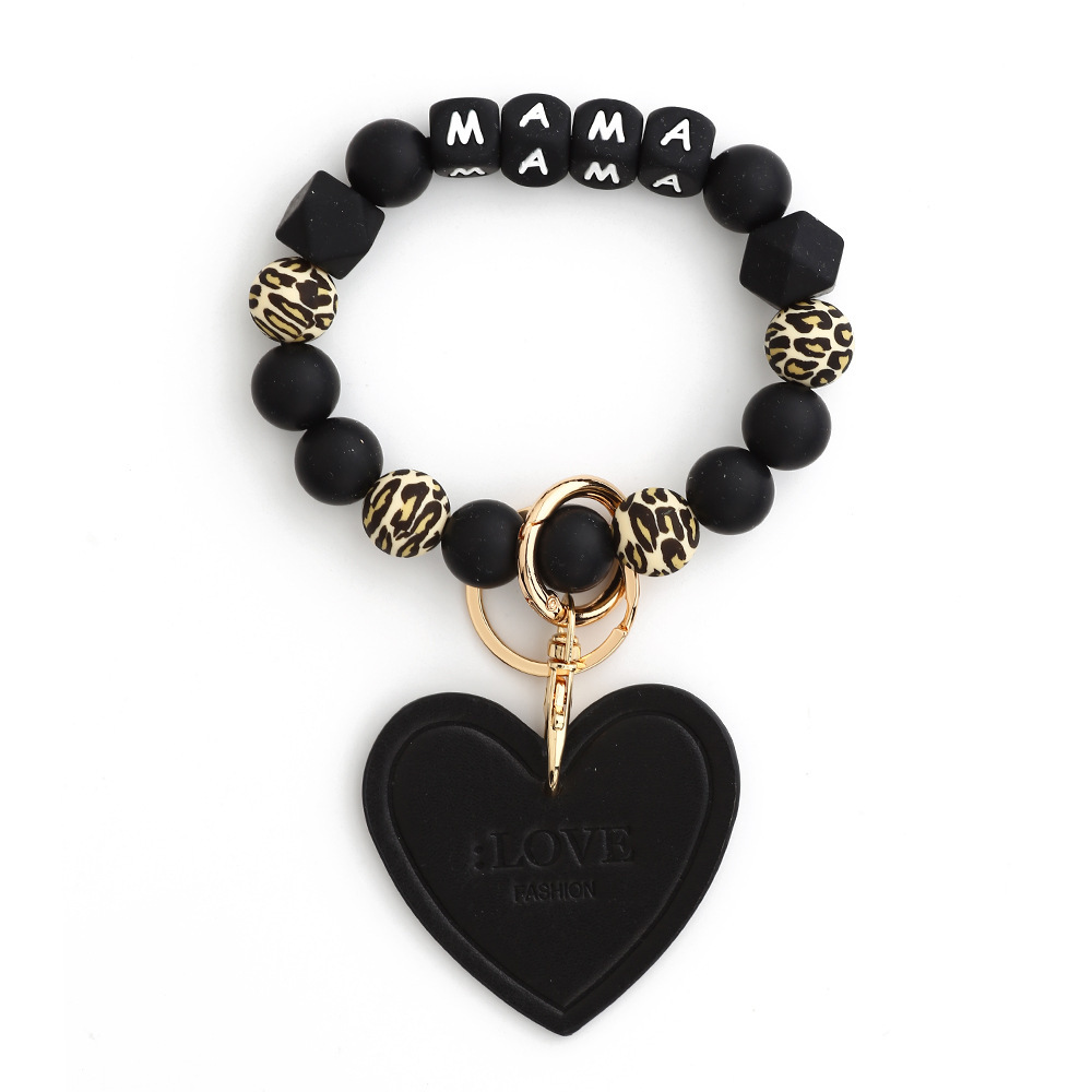 2024 Cross-border European and American jewelry love accessories MAMA bracelet Mother's Day keychain leopard print silicone bead bracelet