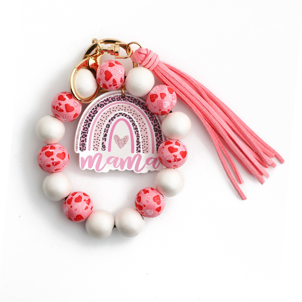 2024 Cross-border Mother's Day Gift European and American Jewelry Leopard Print Wooden Bead Bracelet Spot Bracelet Keychain Love Bracelet