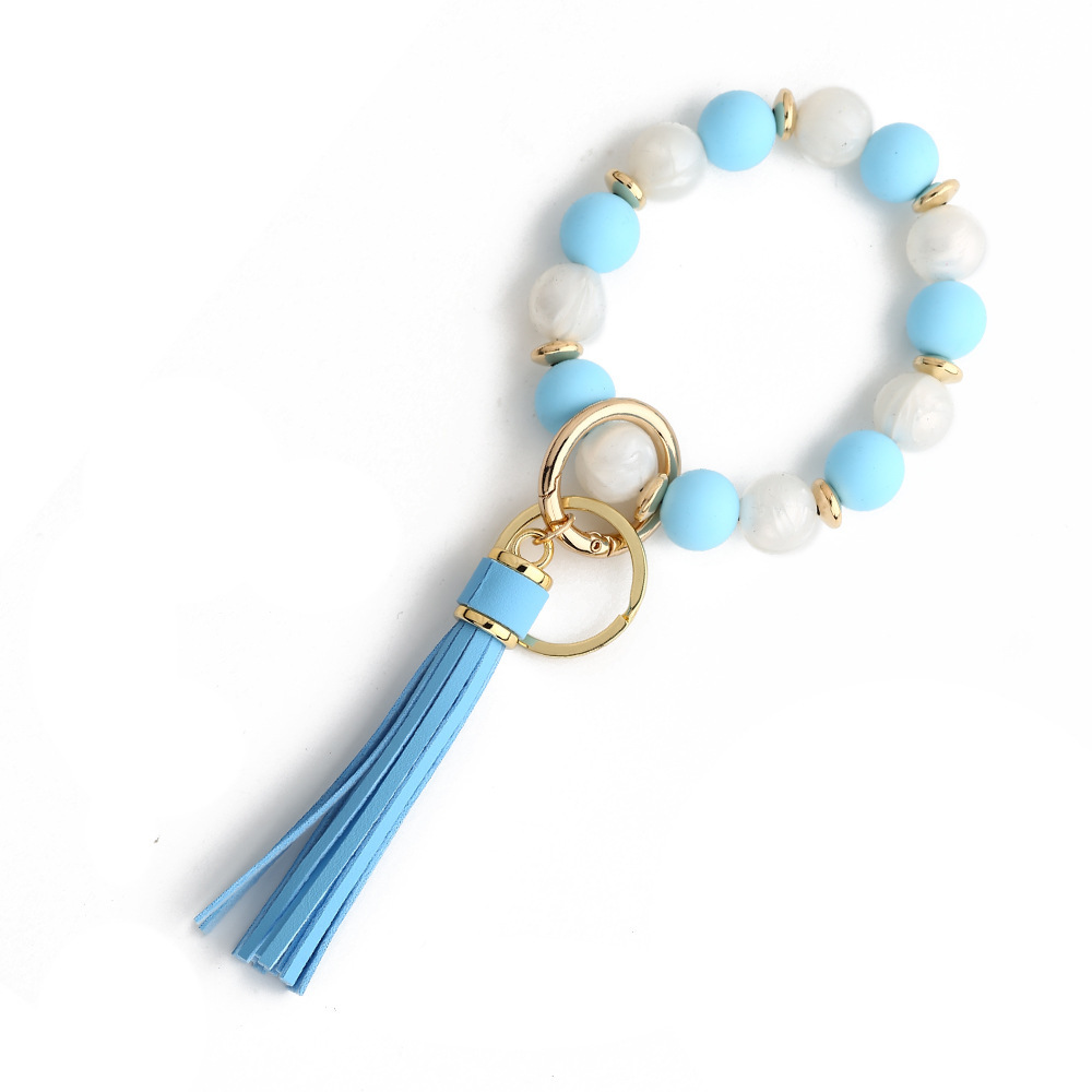 European and American cross-border new products 2024 silicone bead bracelet ladies wrist keychain tassel pendant anti-lost wooden bead bracelet