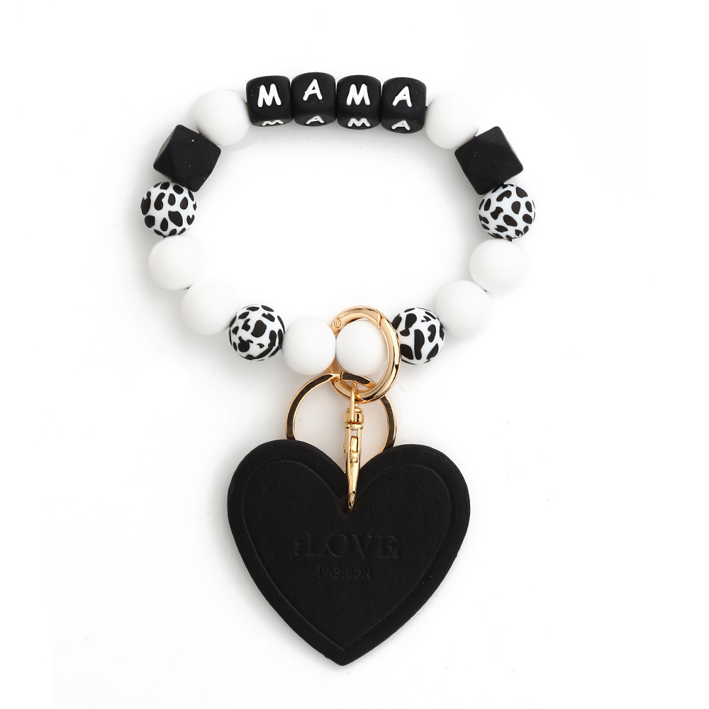 2024 Cross-border European and American jewelry love accessories MAMA bracelet Mother's Day keychain leopard print silicone bead bracelet