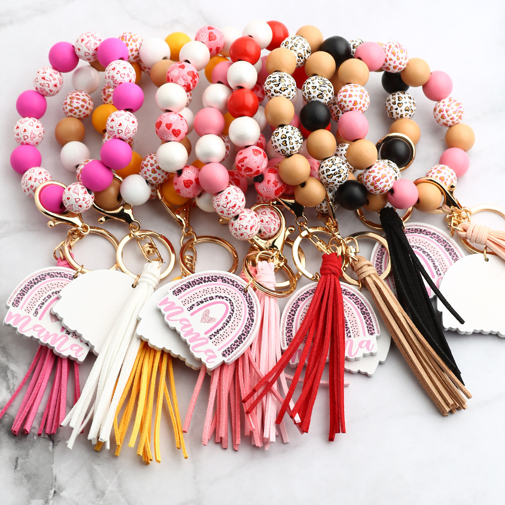 2024 Cross-border Mother's Day Gift European and American Jewelry Leopard Print Wooden Bead Bracelet Spot Bracelet Keychain Love Bracelet