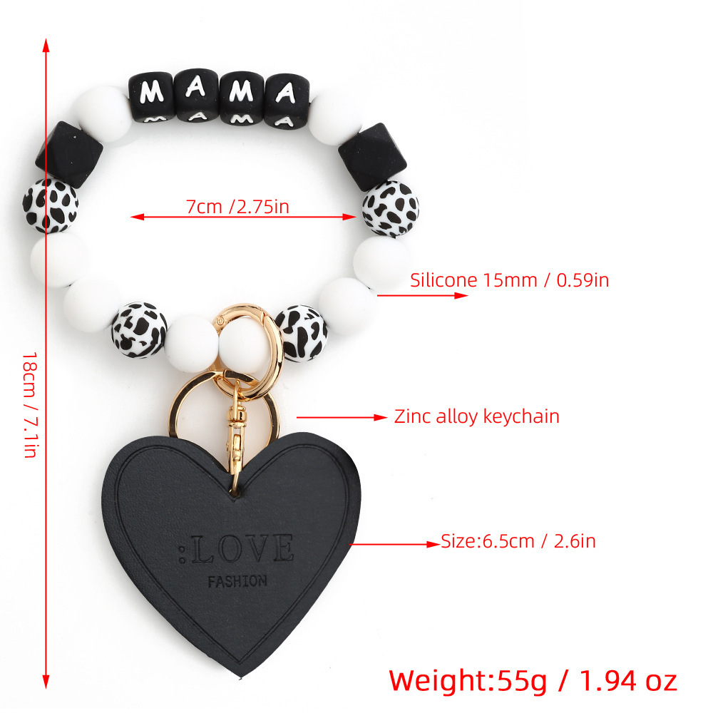 2024 Cross-border European and American jewelry love accessories MAMA bracelet Mother's Day keychain leopard print silicone bead bracelet