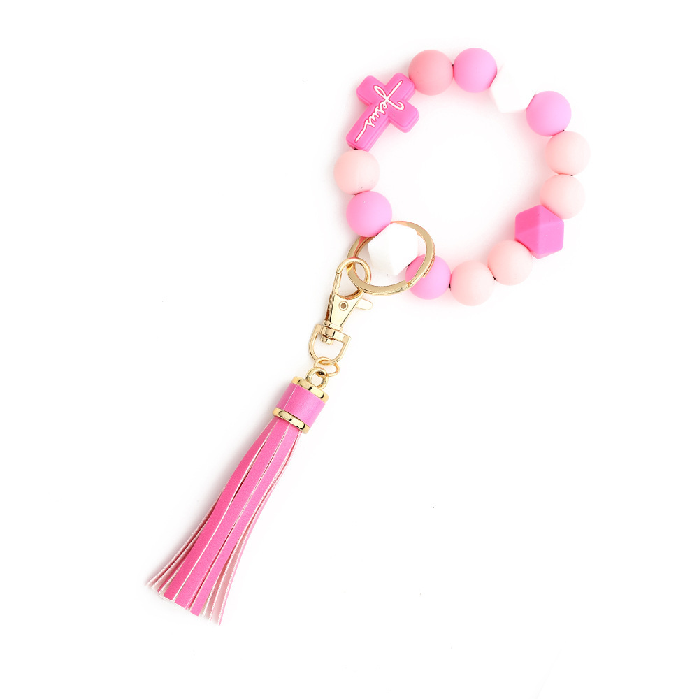 2024 Cross-border Jewelry Cross Keychain Rabbit Bag Pendant Holiday Gift Easter Silicone Bead Bracelet