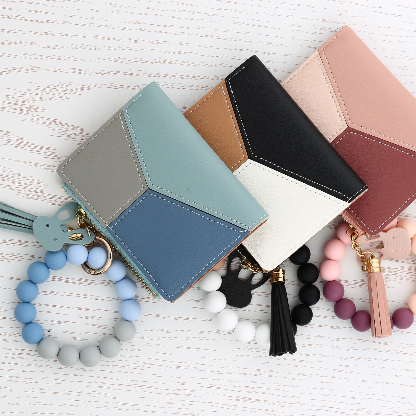25 Cross-border silicone bracelet keychain geometric short card holder mini wallet multifunctional ID bag