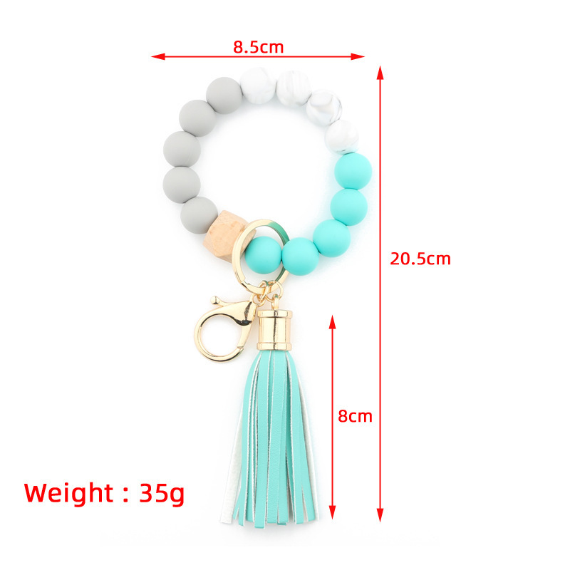 Amazon silicone food grade silicone bead bracelet beech wood bead wrist keychain pendant leather bracelet