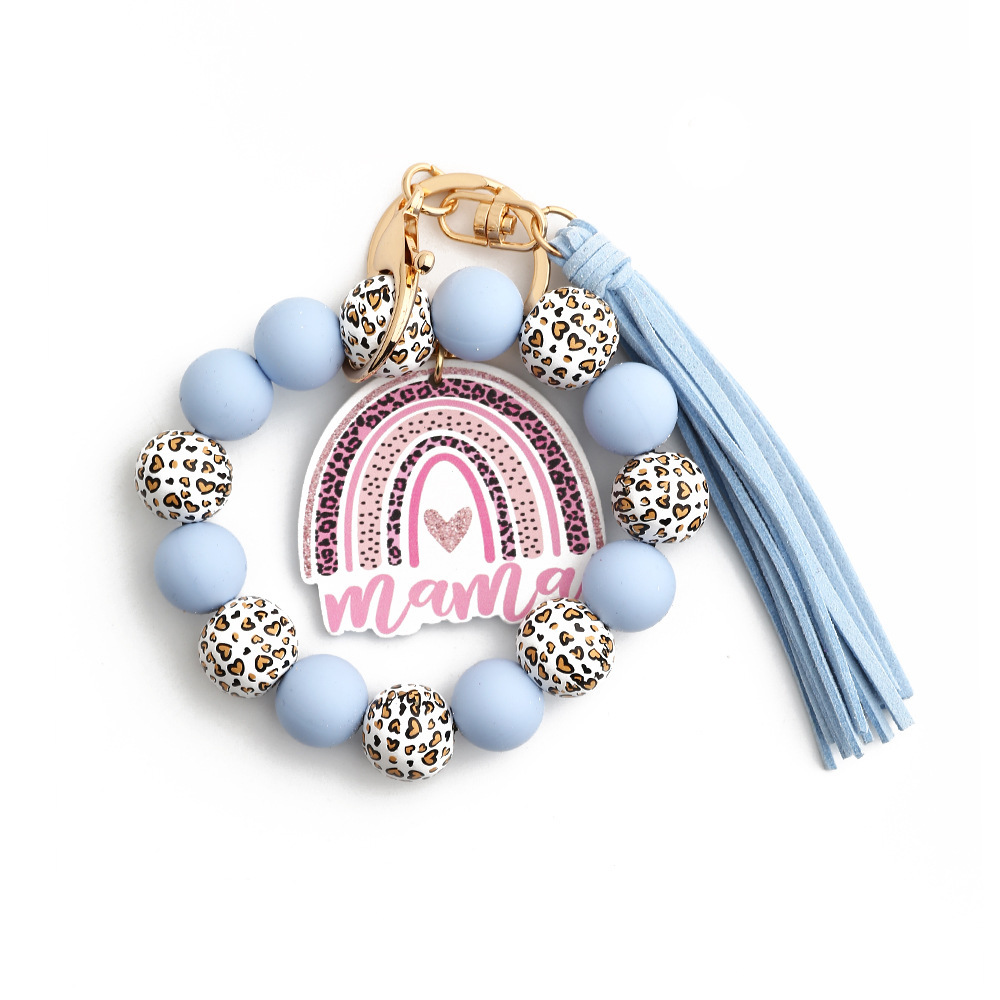 2024 Cross-border Mother's Day Gift European and American Jewelry Leopard Print Wooden Bead Bracelet Spot Bracelet Keychain Love Bracelet