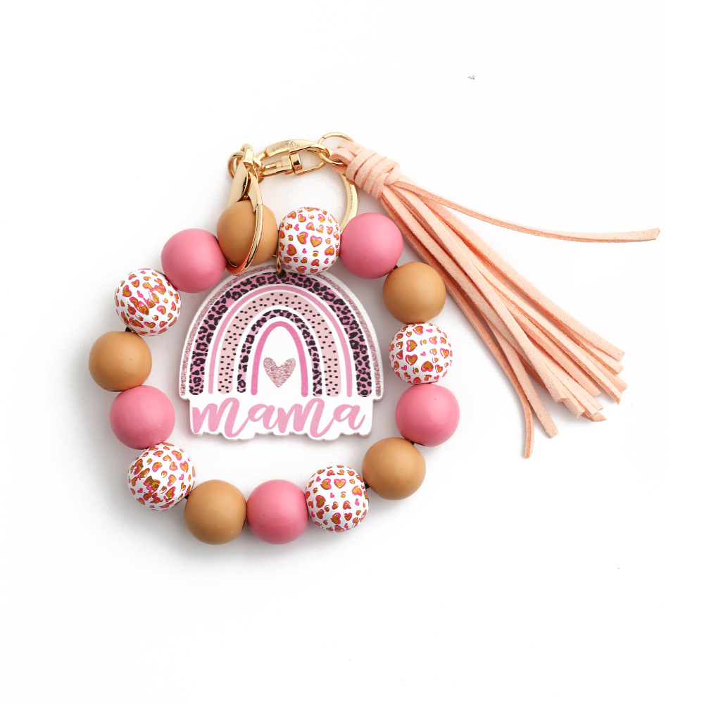 2024 Cross-border Mother's Day Gift European and American Jewelry Leopard Print Wooden Bead Bracelet Spot Bracelet Keychain Love Bracelet