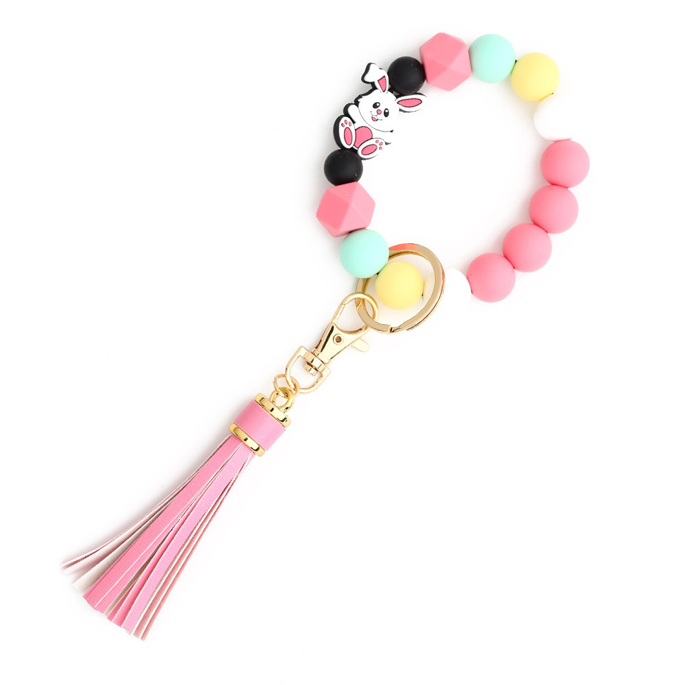 2024 Cross-border Jewelry Cross Keychain Rabbit Bag Pendant Holiday Gift Easter Silicone Bead Bracelet