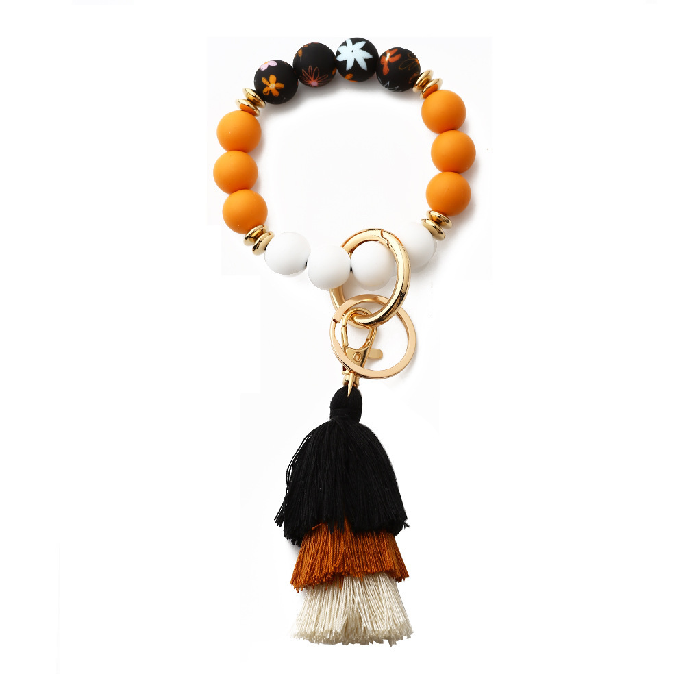 2023 European and American fashion bracelet Bohemian style line tassel color silicone bracelet printed silicone bead bracelet