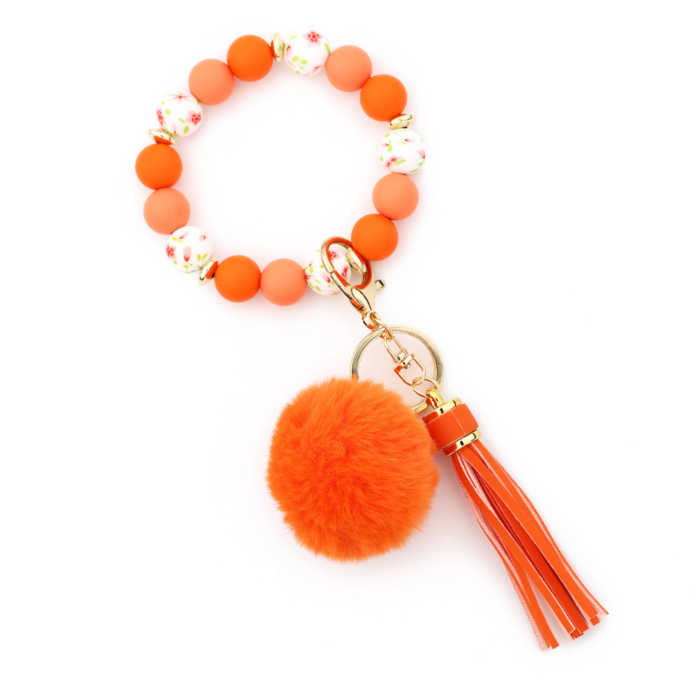 European and American cross-border 2024 silicone bead bracelet ladies wrist fur ball keychain tassel pendant silicone bead bracelet