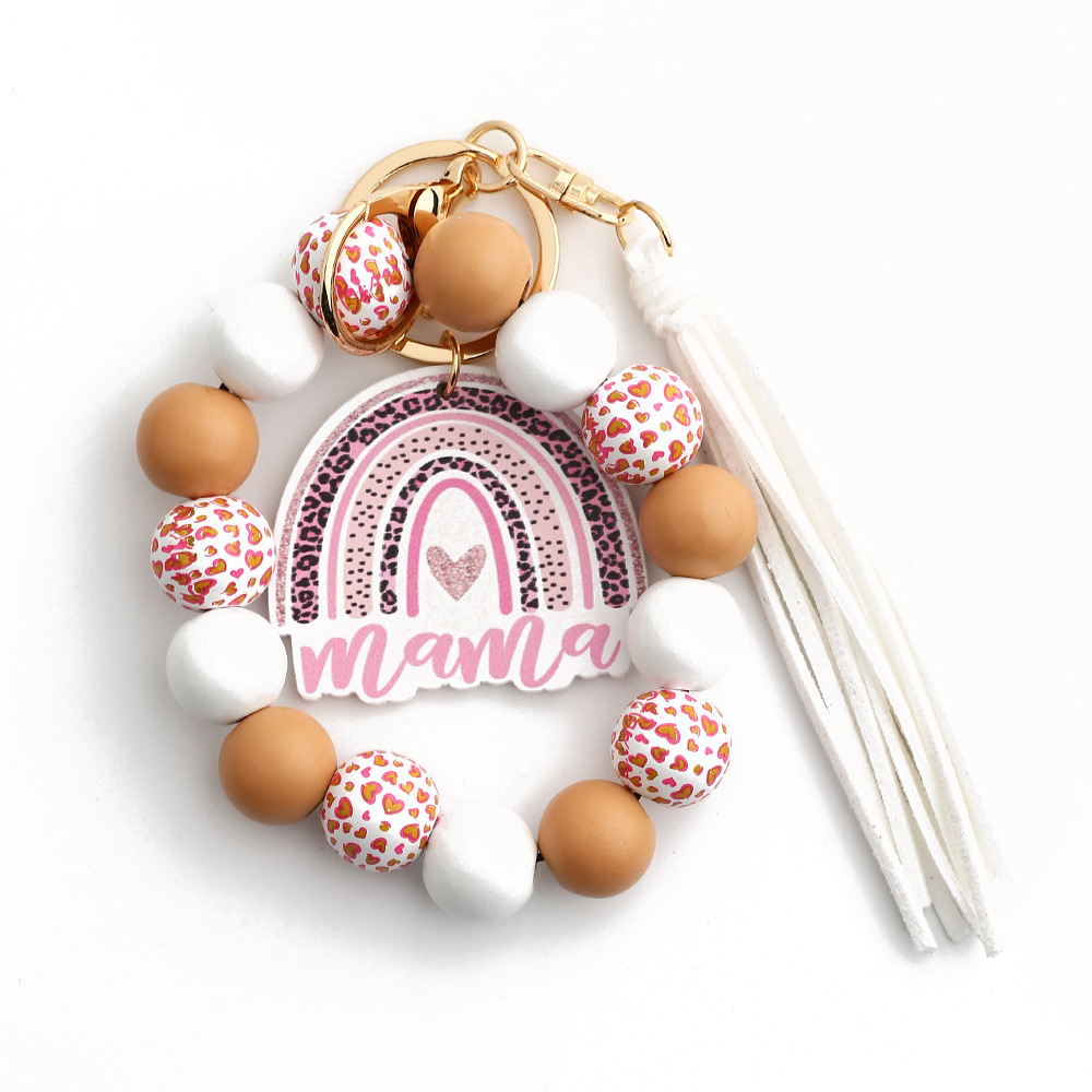 2024 Cross-border Mother's Day Gift European and American Jewelry Leopard Print Wooden Bead Bracelet Spot Bracelet Keychain Love Bracelet