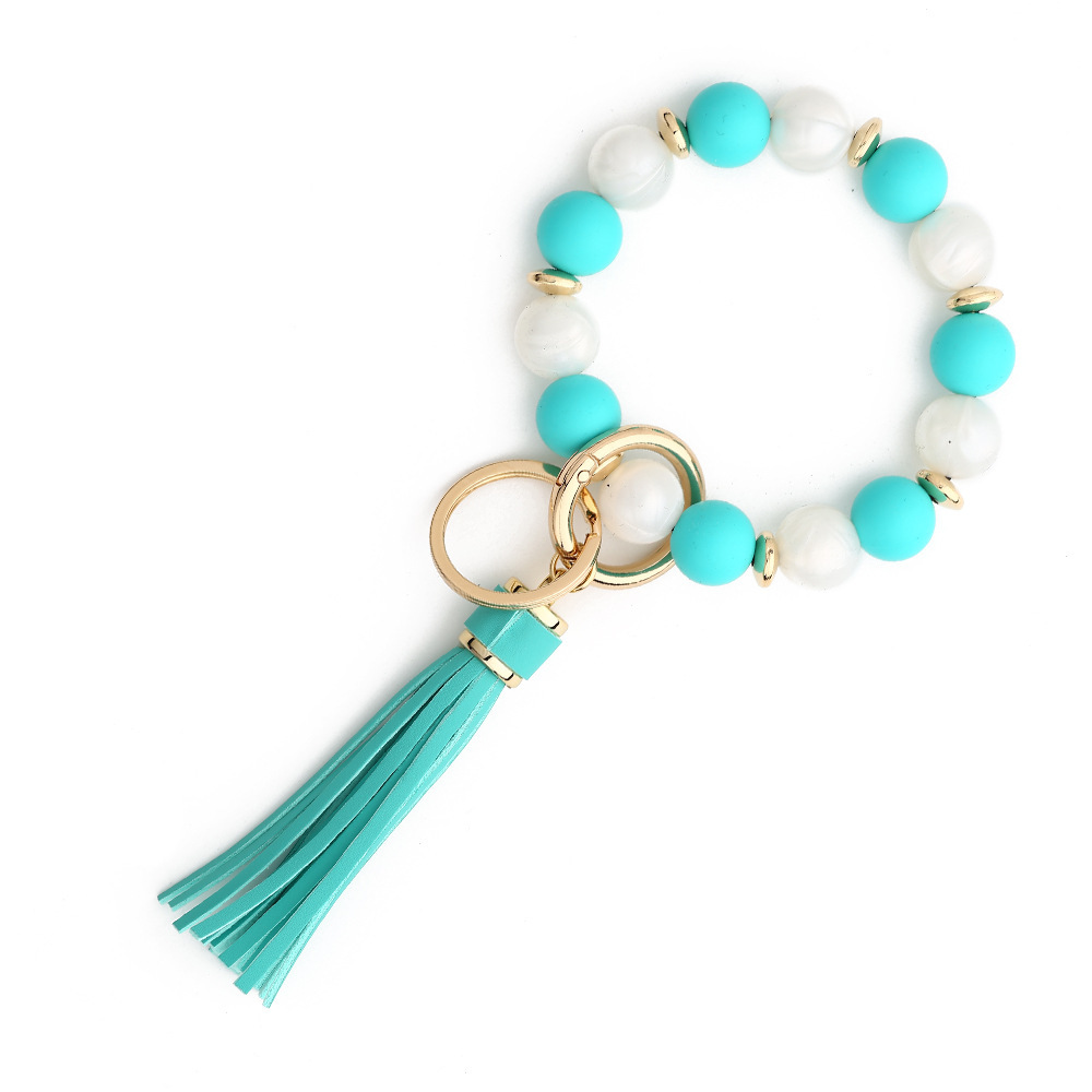 European and American cross-border new products 2024 silicone bead bracelet ladies wrist keychain tassel pendant anti-lost wooden bead bracelet