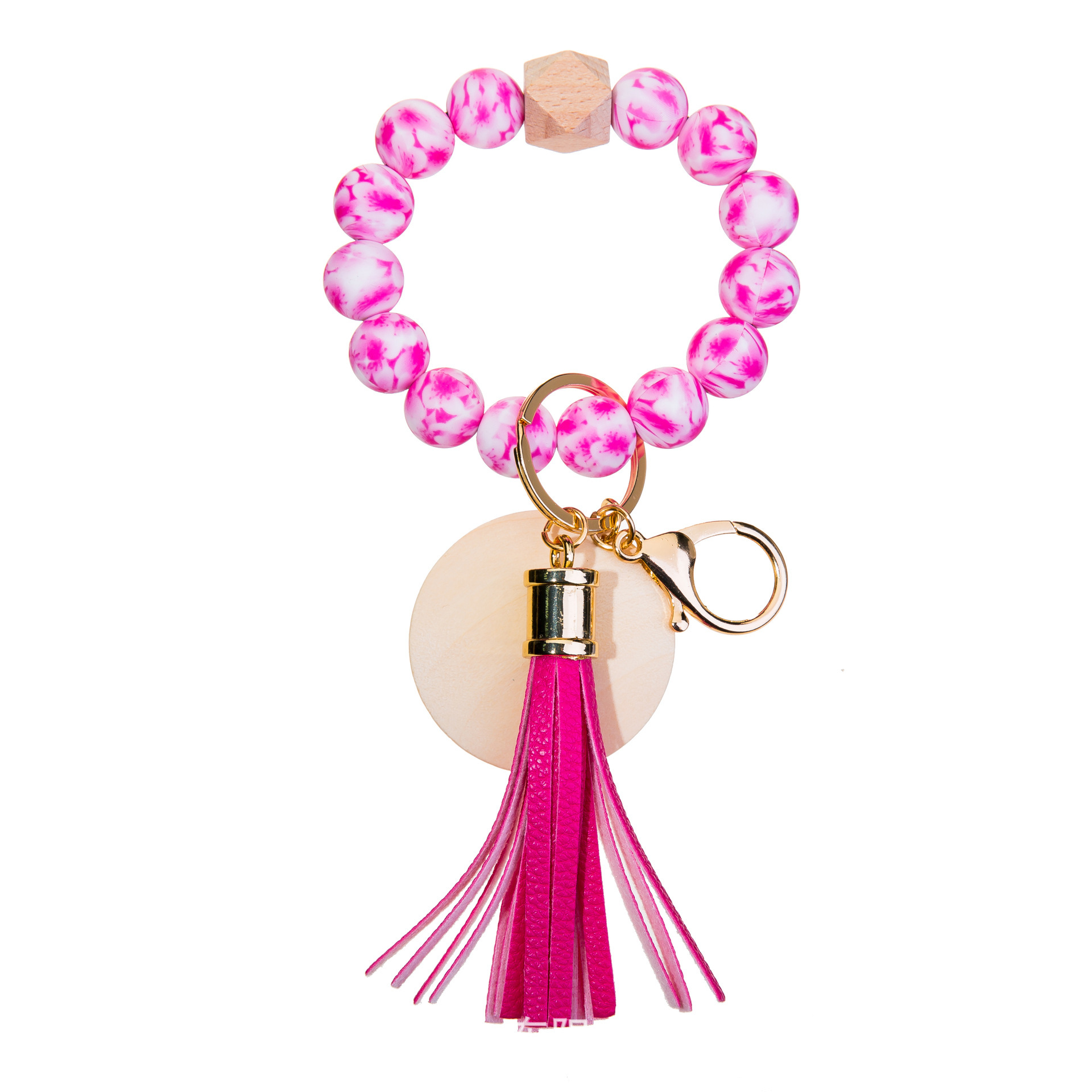 Wholesale colorful silicone printed beads keychains.