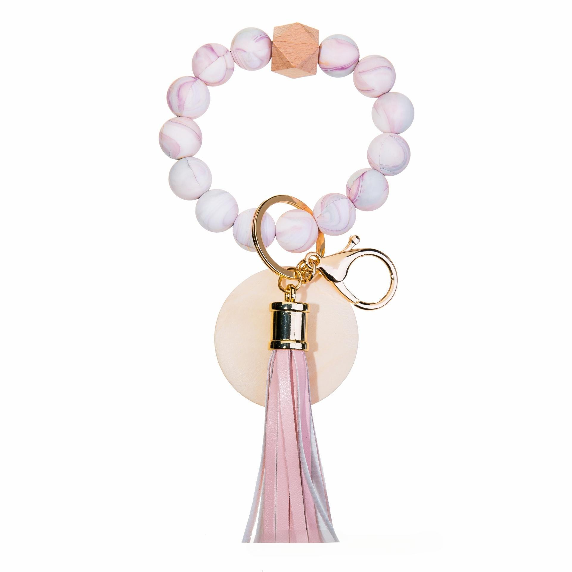 Wholesale colorful silicone printed beads keychains.