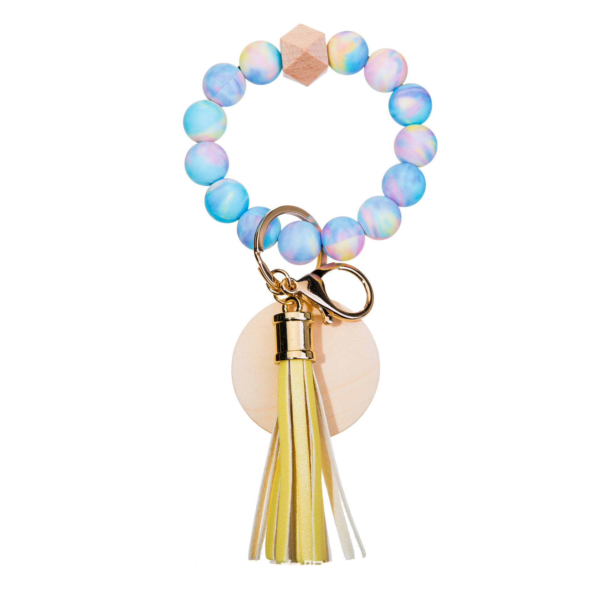 Wholesale colorful silicone printed beads keychains.
