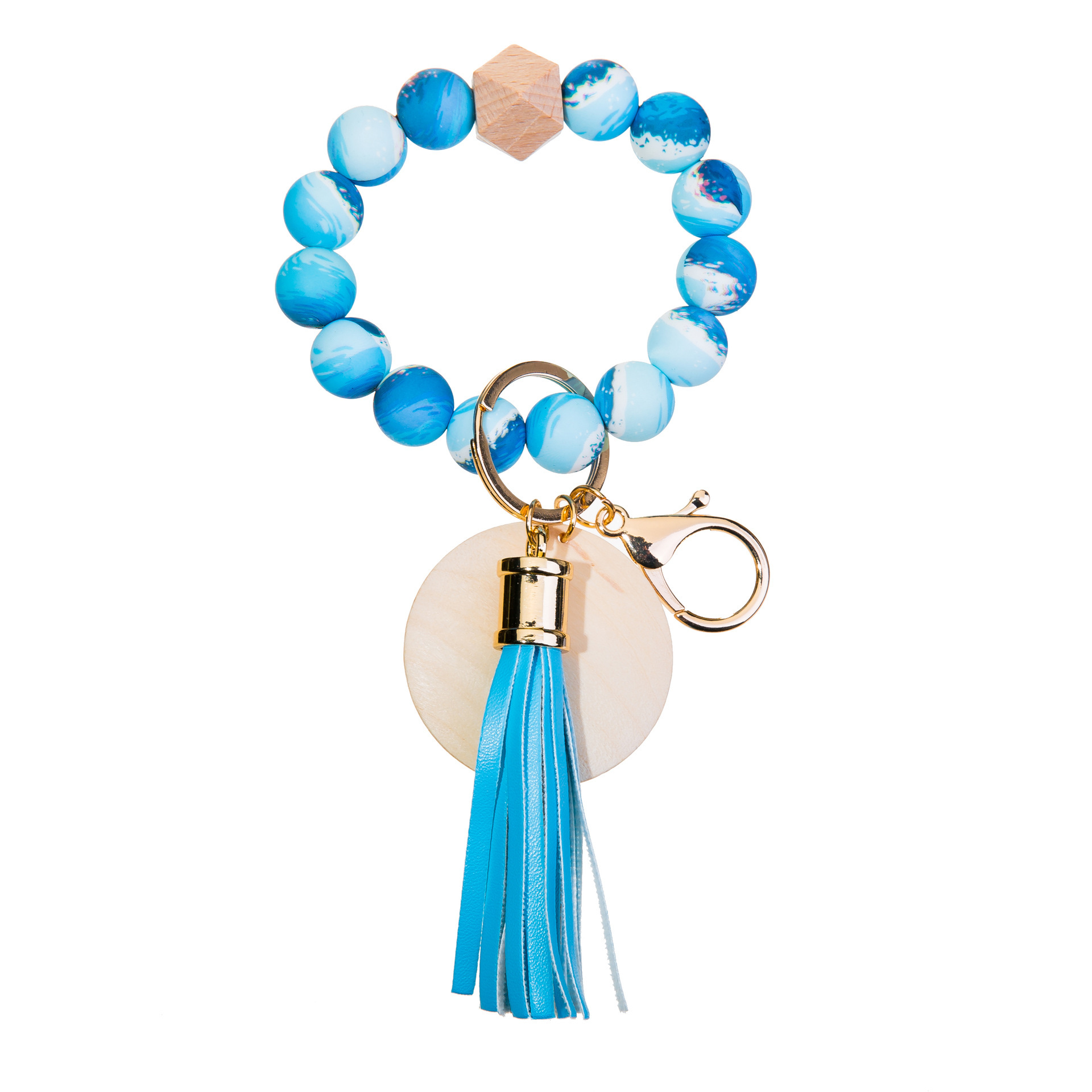Wholesale colorful silicone printed beads keychains.