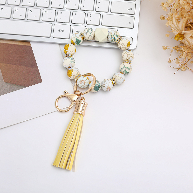 Wholesale colorful silicone printed beads keychains.