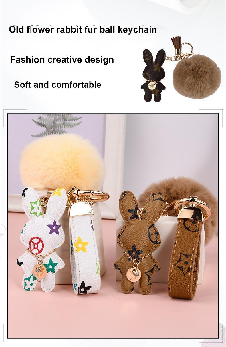 Wholesale Rex rabbit fur ball keychains, cute, plush, mascot car keychains, women's bag pendants.