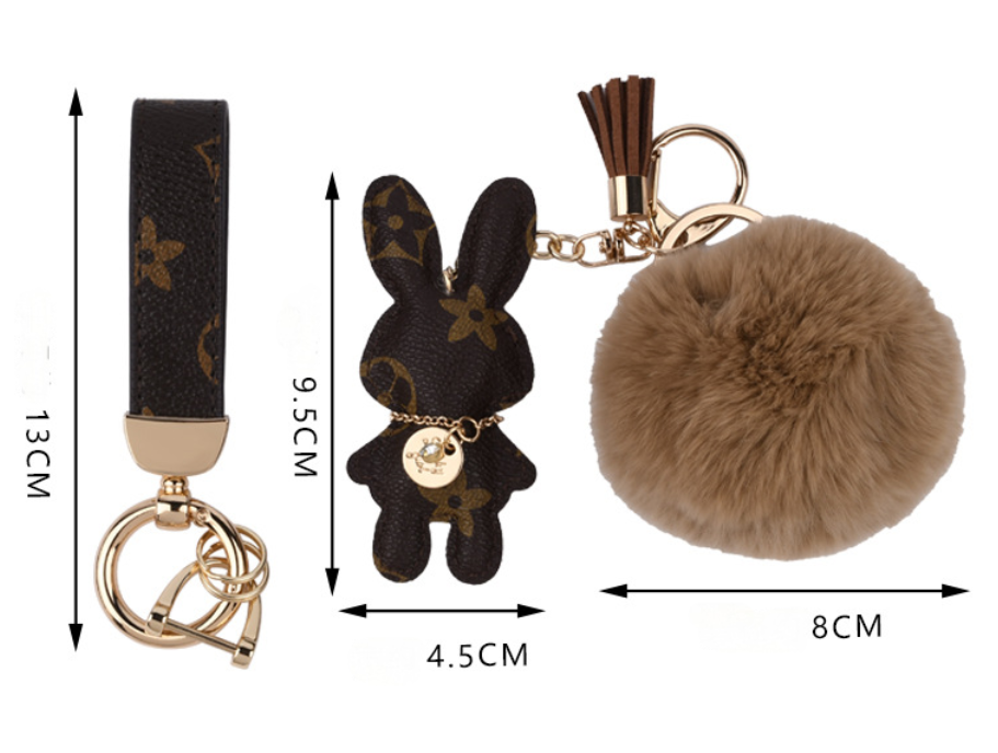 Wholesale Rex rabbit fur ball keychains, cute, plush, mascot car keychains, women's bag pendants.