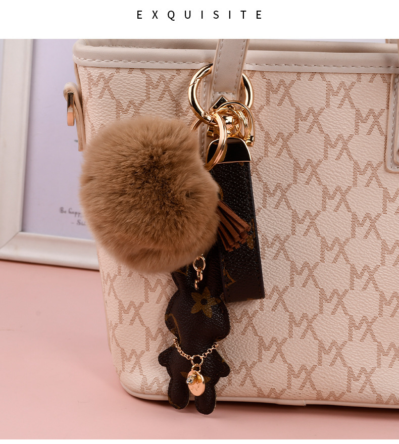 Wholesale Rex rabbit fur ball keychains, cute, plush, mascot car keychains, women's bag pendants.