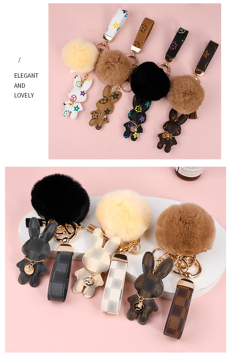 Wholesale Rex rabbit fur ball keychains, cute, plush, mascot car keychains, women's bag pendants.