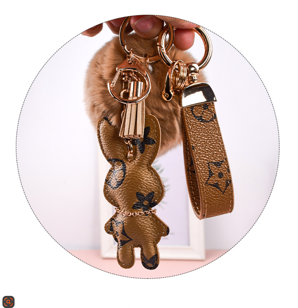 Wholesale Rex rabbit fur ball keychains, cute, plush, mascot car keychains, women's bag pendants.