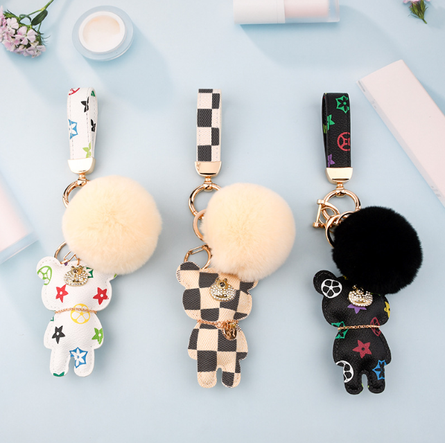Wholesale old flower standing bear, fur ball keychain.