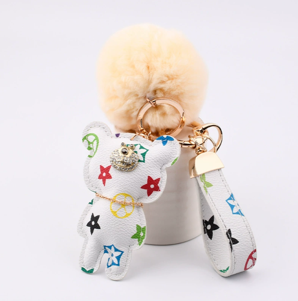 Wholesale old flower standing bear, fur ball keychain.