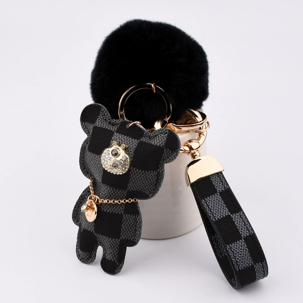 Wholesale old flower standing bear, fur ball keychain.