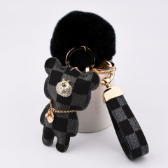 Black plaid standing bear suit + fur ball