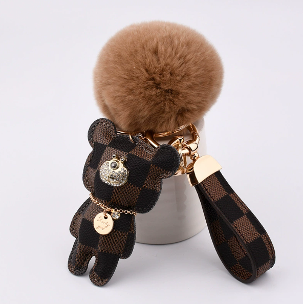 Wholesale old flower standing bear, fur ball keychain.
