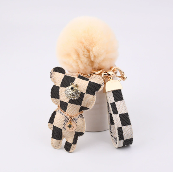 Wholesale old flower standing bear, fur ball keychain.