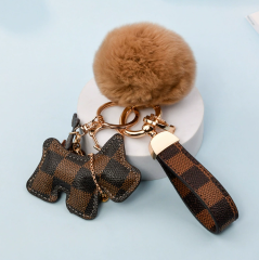 Brown Plaid Bell Dog Suit + Fur Ball