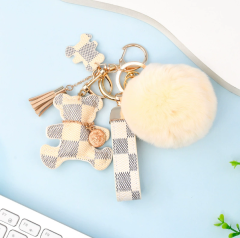 White plaid bear suit + fur ball
