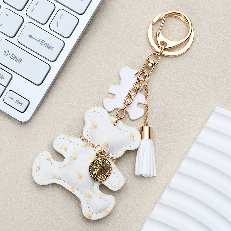 Cute bear leather key pendant creative cartoon ladies bag pendant Korean keychain car keychain
