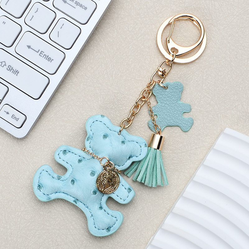 Cute bear leather key pendant creative cartoon ladies bag pendant Korean keychain car keychain