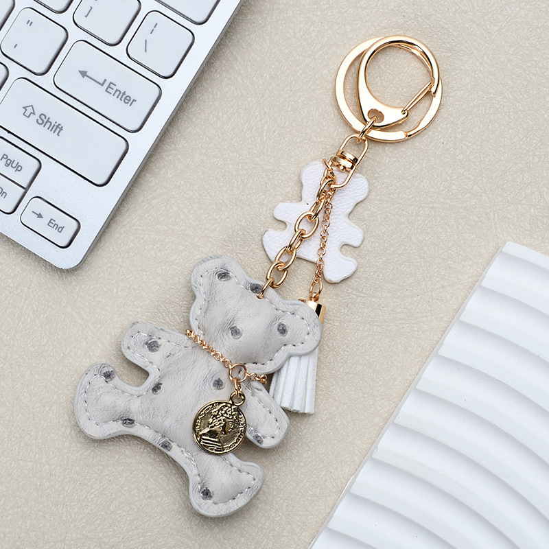 Cute bear leather key pendant creative cartoon ladies bag pendant Korean keychain car keychain
