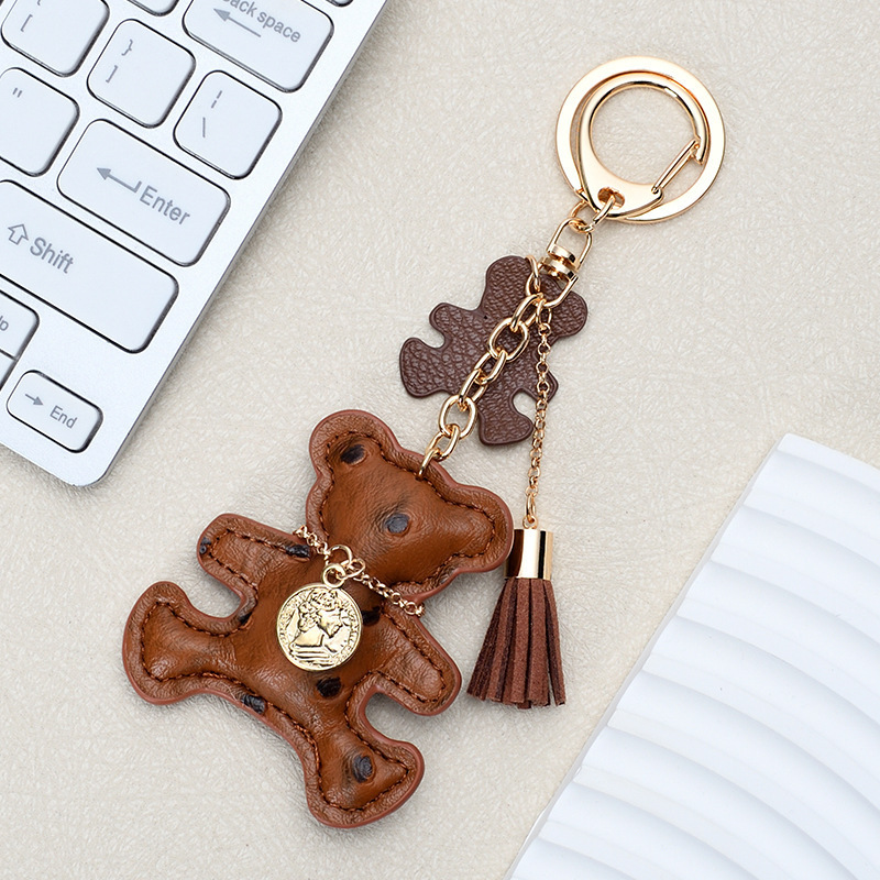Cute bear leather key pendant creative cartoon ladies bag pendant Korean keychain car keychain