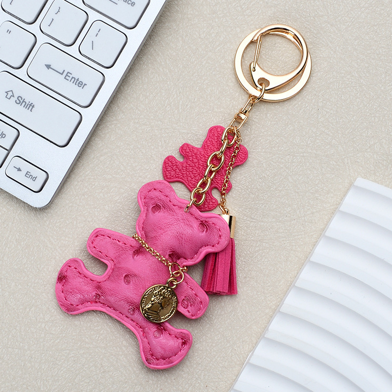 Cute bear leather key pendant creative cartoon ladies bag pendant Korean keychain car keychain