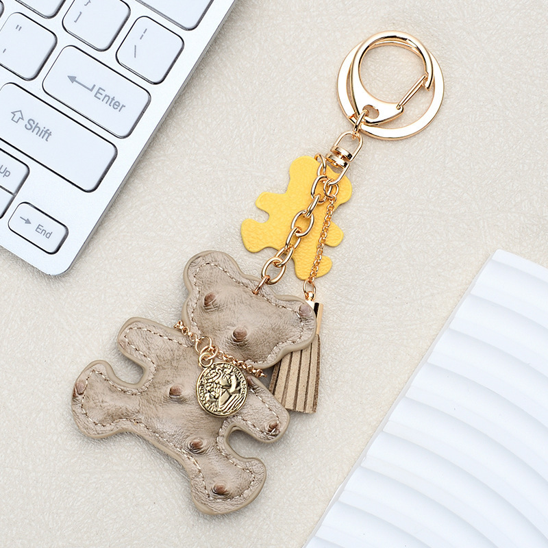 Cute bear leather key pendant creative cartoon ladies bag pendant Korean keychain car keychain